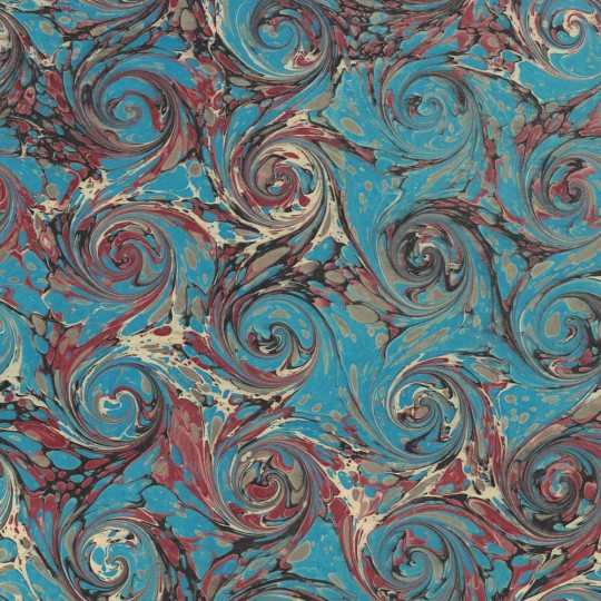 Hand Marbled Paper French Curl Pattern in Blue and Black ~ Berretti Marbled Arts